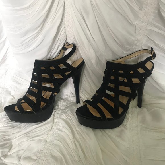 Wet Seal Black Platform Open Toe Sling Back Heels - Picture 5 of 7